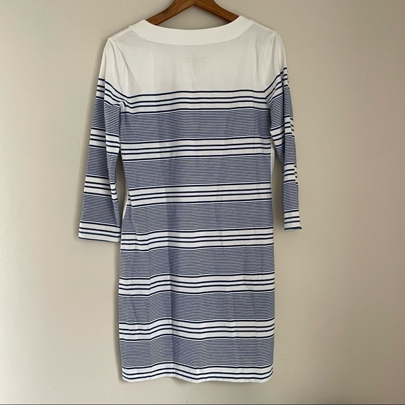 Vineyard Vines Blue White 3/4 Sleeve Striped Cotton Blend Lace Up Dress - Picture 14 of 14
